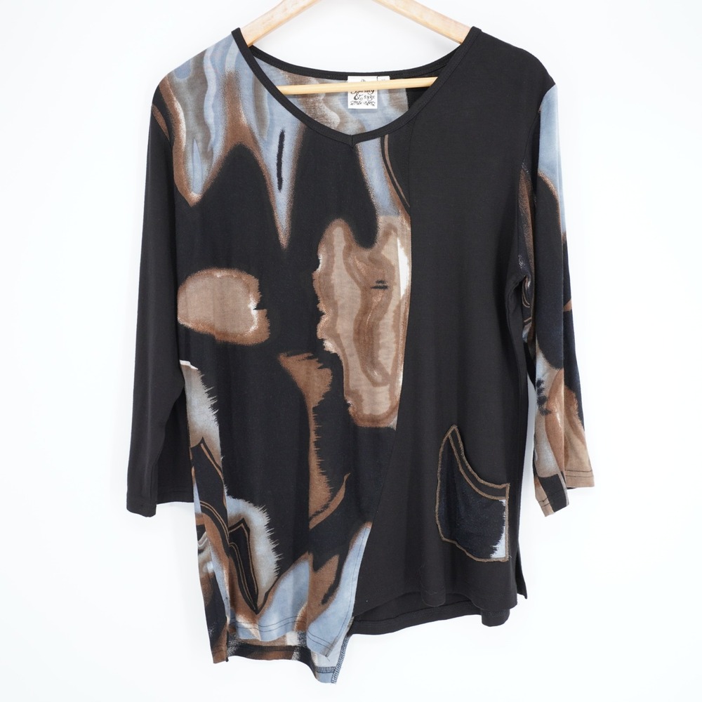 Parsley & Sage Abstract Art Tunic Top XL Rayon Lycra 3/4 Sleeve Pocket Boho - Picture 2 of 15